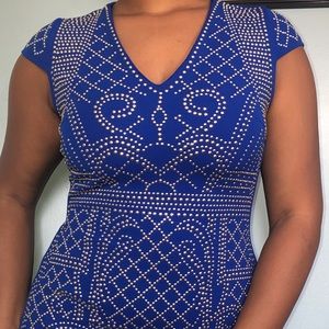 Blue bodycon party dress.